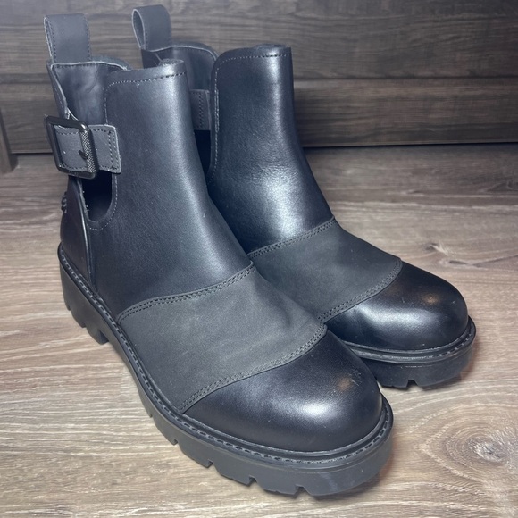 UGG Shoes - UGG Stockton Boot Black Leather Cutout Combat Ankle Boot Women’s Size 10